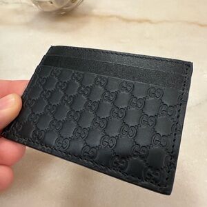 NWOT  GUCCI Micro Guccissima Black Leather Logo Card Holder Monogram